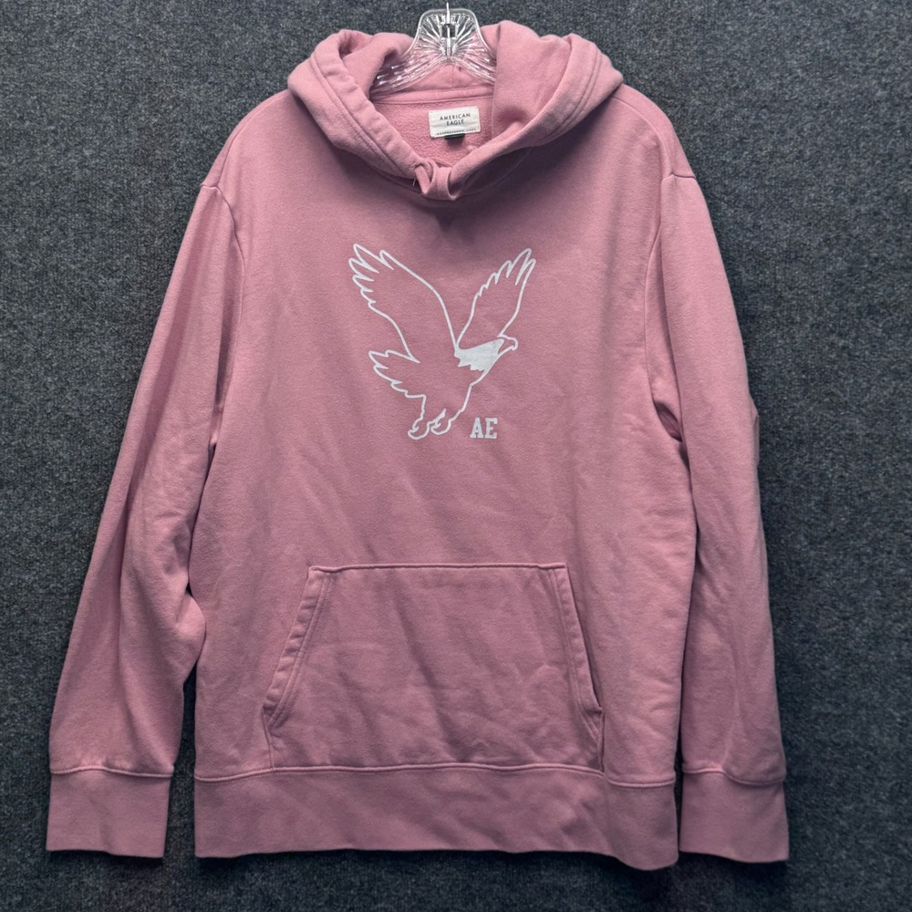 American Eagle Graphic Hoodie Mens XL Pink Eagle Logo Pullover Streetwear Casual
